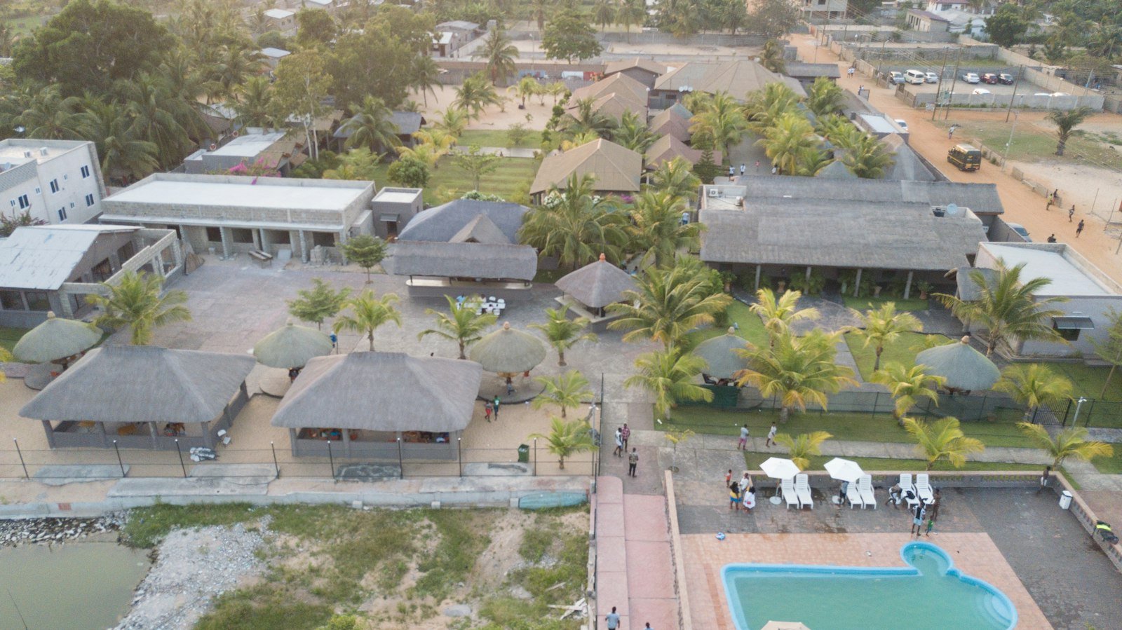 A beach resort with a pool in Keta, Ghana