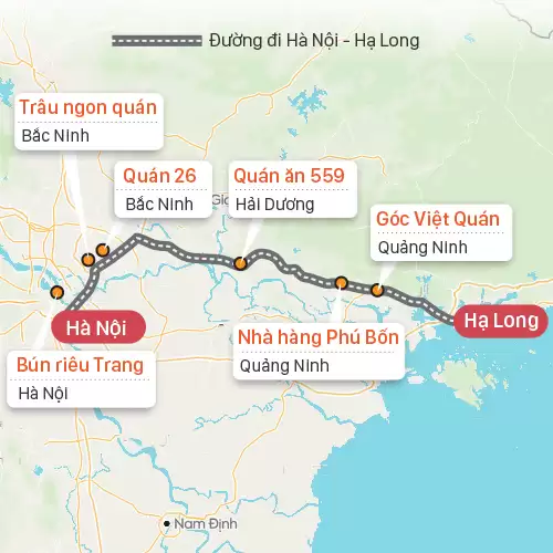 Các quán ăn trên đường Hà Nội - Hạ Long. Đồ họa: Tạ Lư.